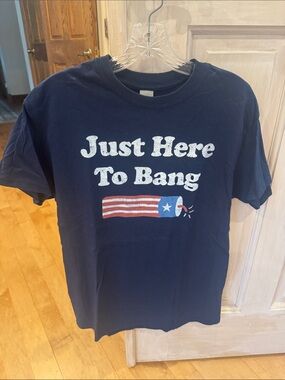 Gildan Navy Graphic Tee with White Text and Red, White & Blue Firecracker